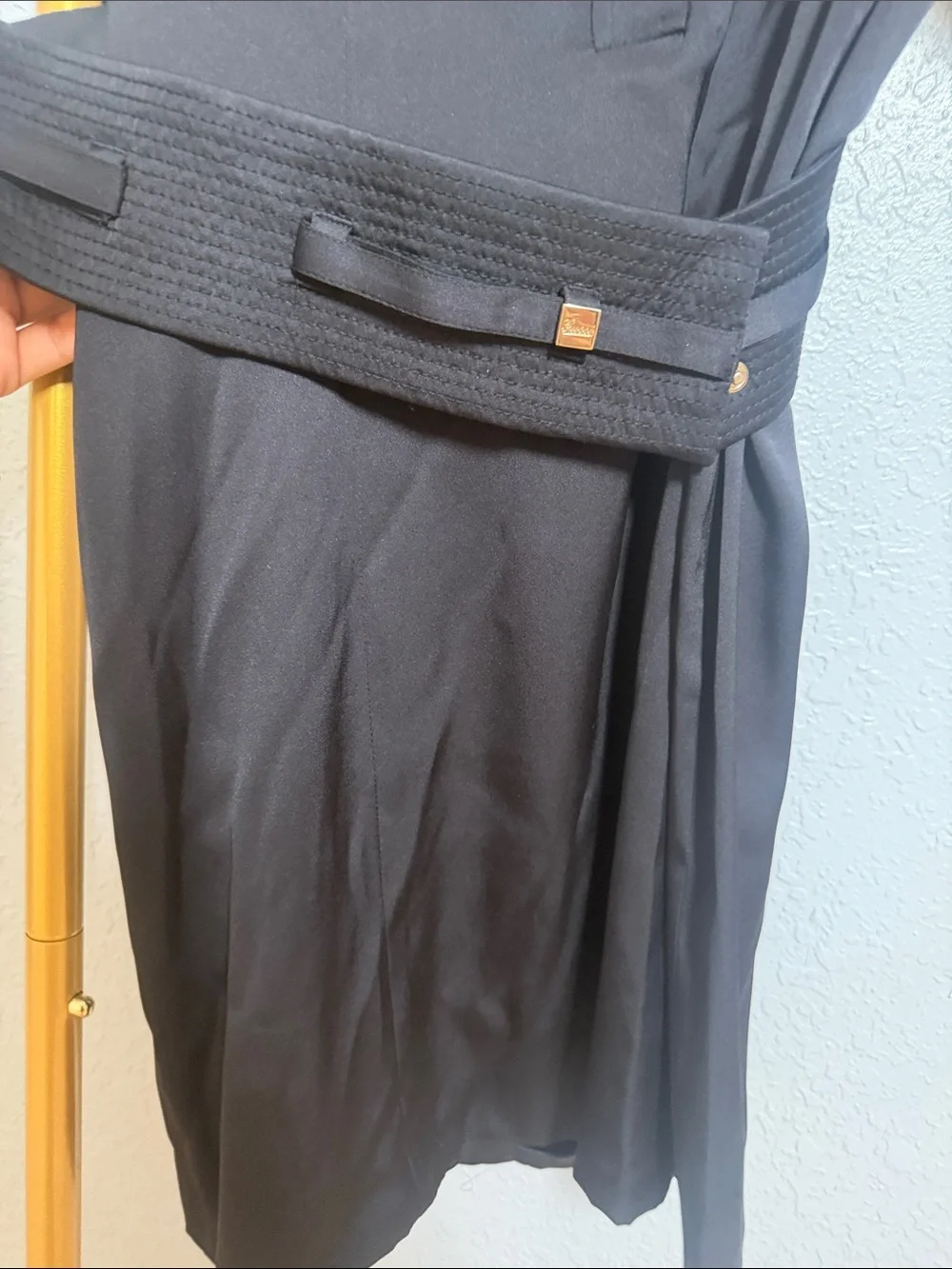 Gucci Black Short-Sleeve Button-Down Polo Shirt with Waist Tie
